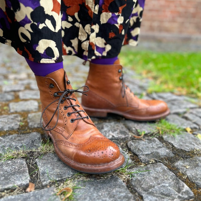 MOMA Dame Støvle m/brokade stikninger Cognac