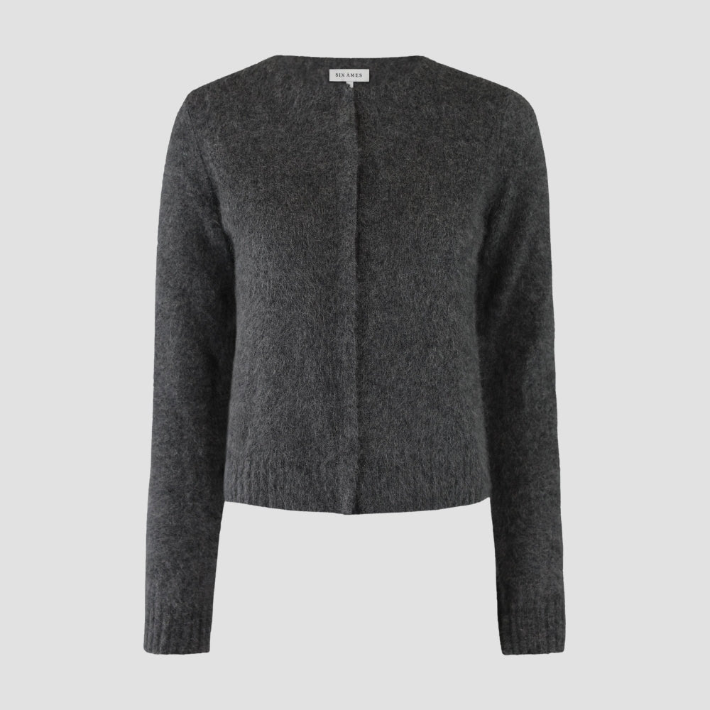 Six Ames Vaskebjørnsstrik Cardigan Dark Grey Melange