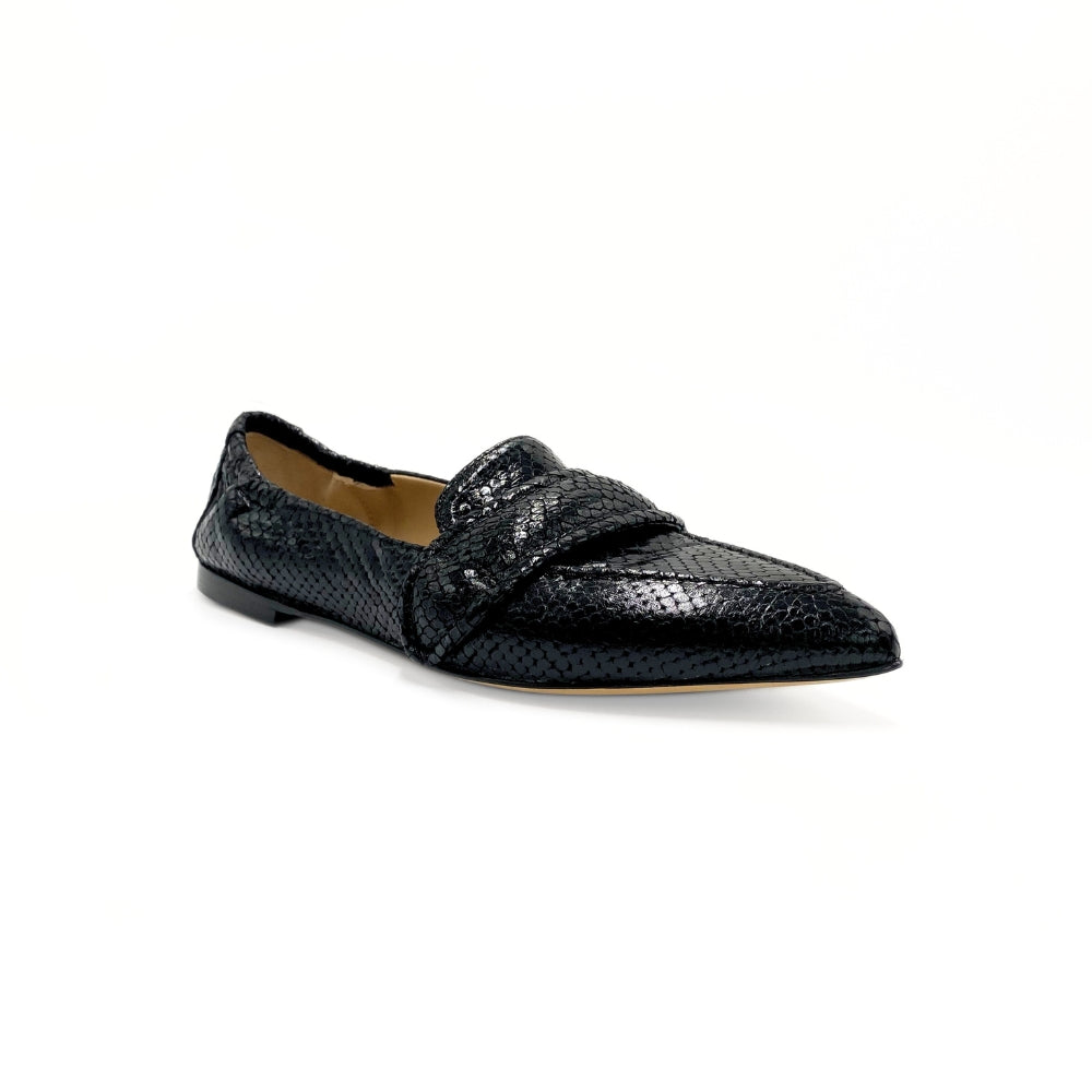 Pomme D'or Loafer Spids Python Print Nero