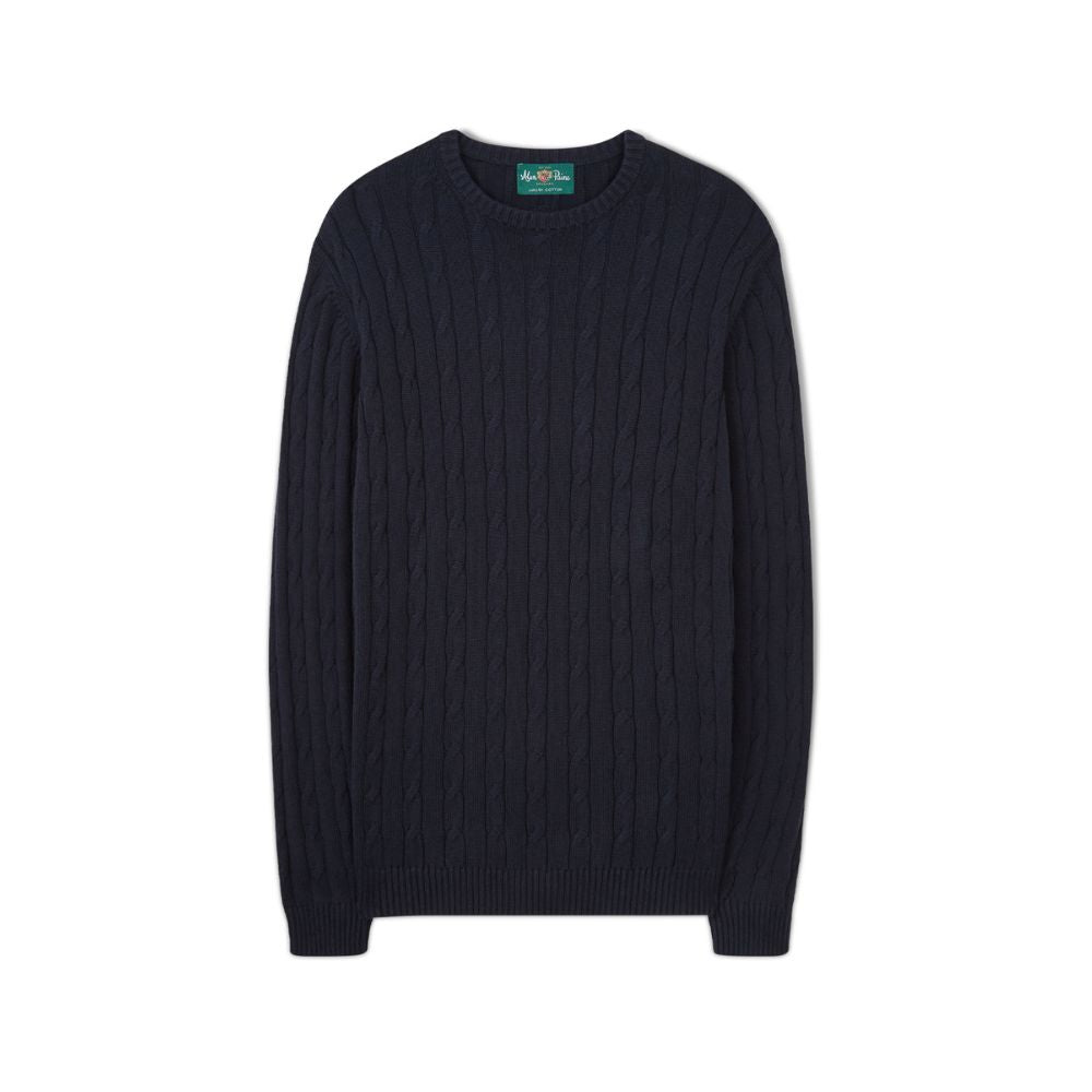 Alan Paine Honley Cotton Cashmere Cable Knit Jumper Dark Navy