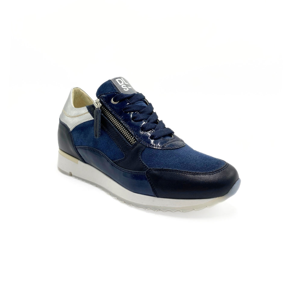 DL Sport Sneaker m/snøre og lynlås Vitello River Velour Blue
