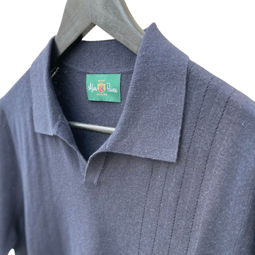 Alan Paine Shipford Short Sleeve Open Collar Dark Navy
