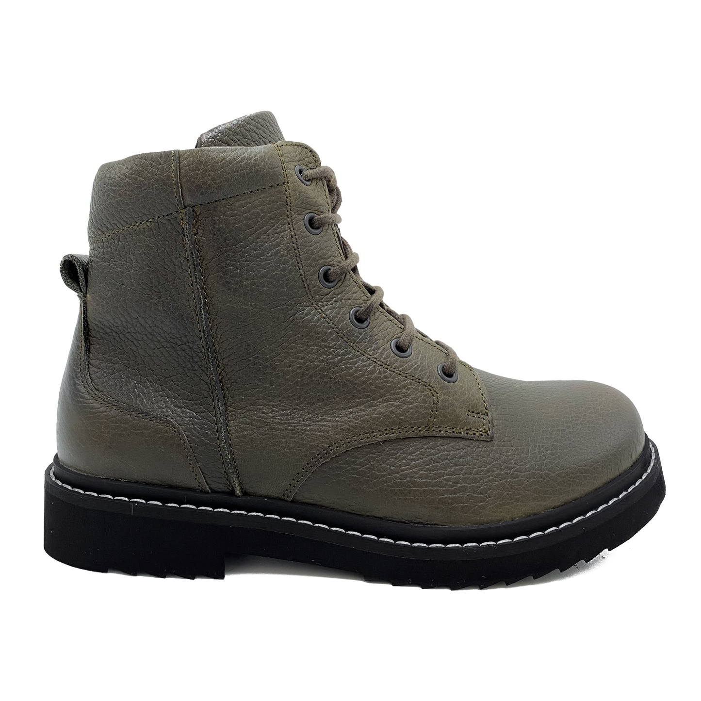 New Feet Støvle m/snøre og lynlås Kalveskind Grøn
