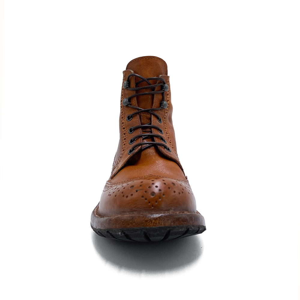 MOMA Dame Støvle m/brokade stikninger Cognac