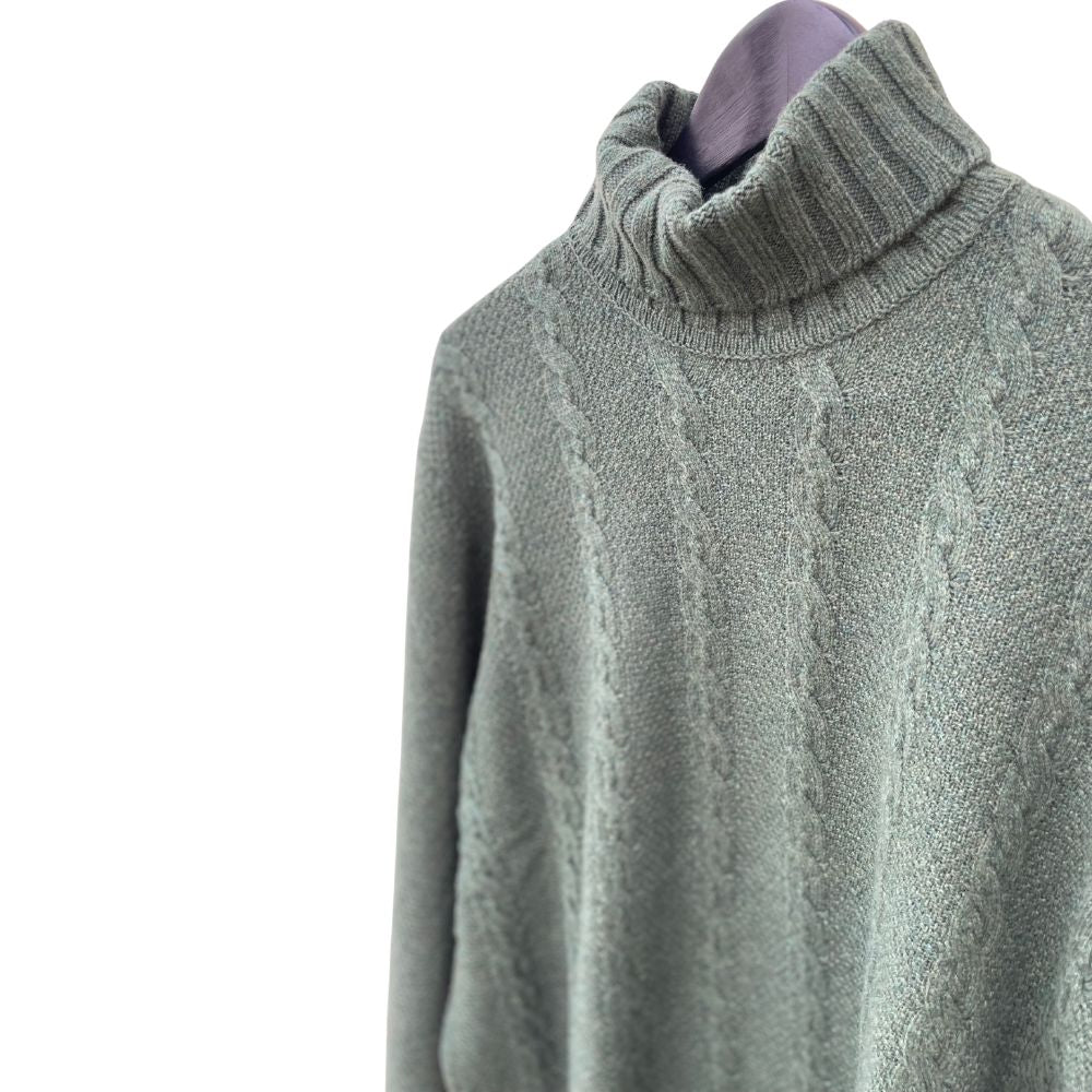 Alan Paine Firkin Cable & Moss Front Roll Neck Rosemary