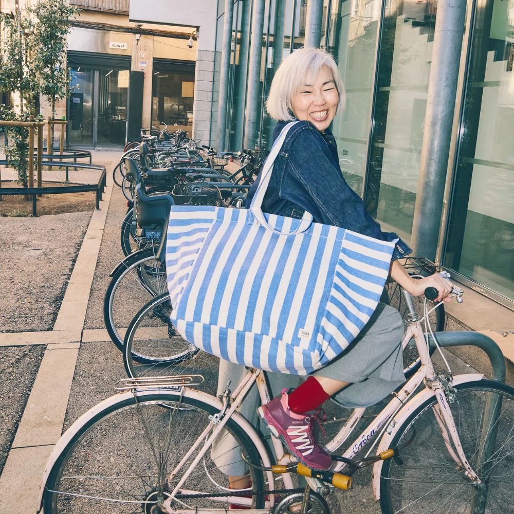 Roka London Tote Large Marylebone Denim Stripe