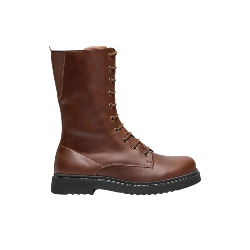 New Feet 3/4 Lang støvle m/snøre og lynlås Chestnut