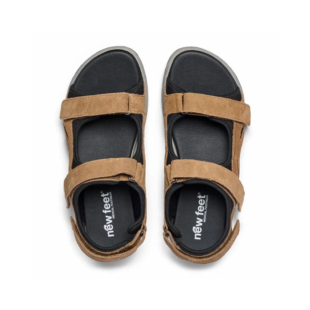 new feet herresandal m/ 2 velcro Suede Tanned