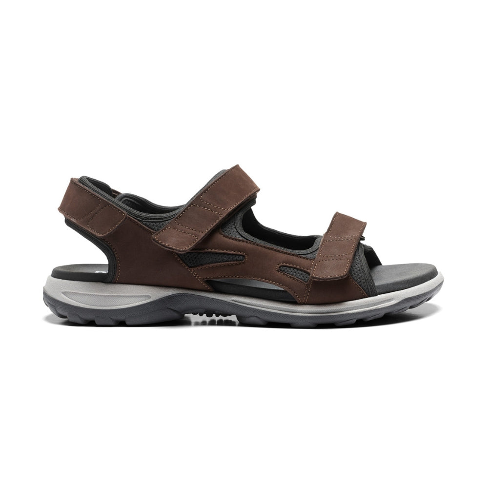 New Feet Herresandal m/3 Velcro remme Brun