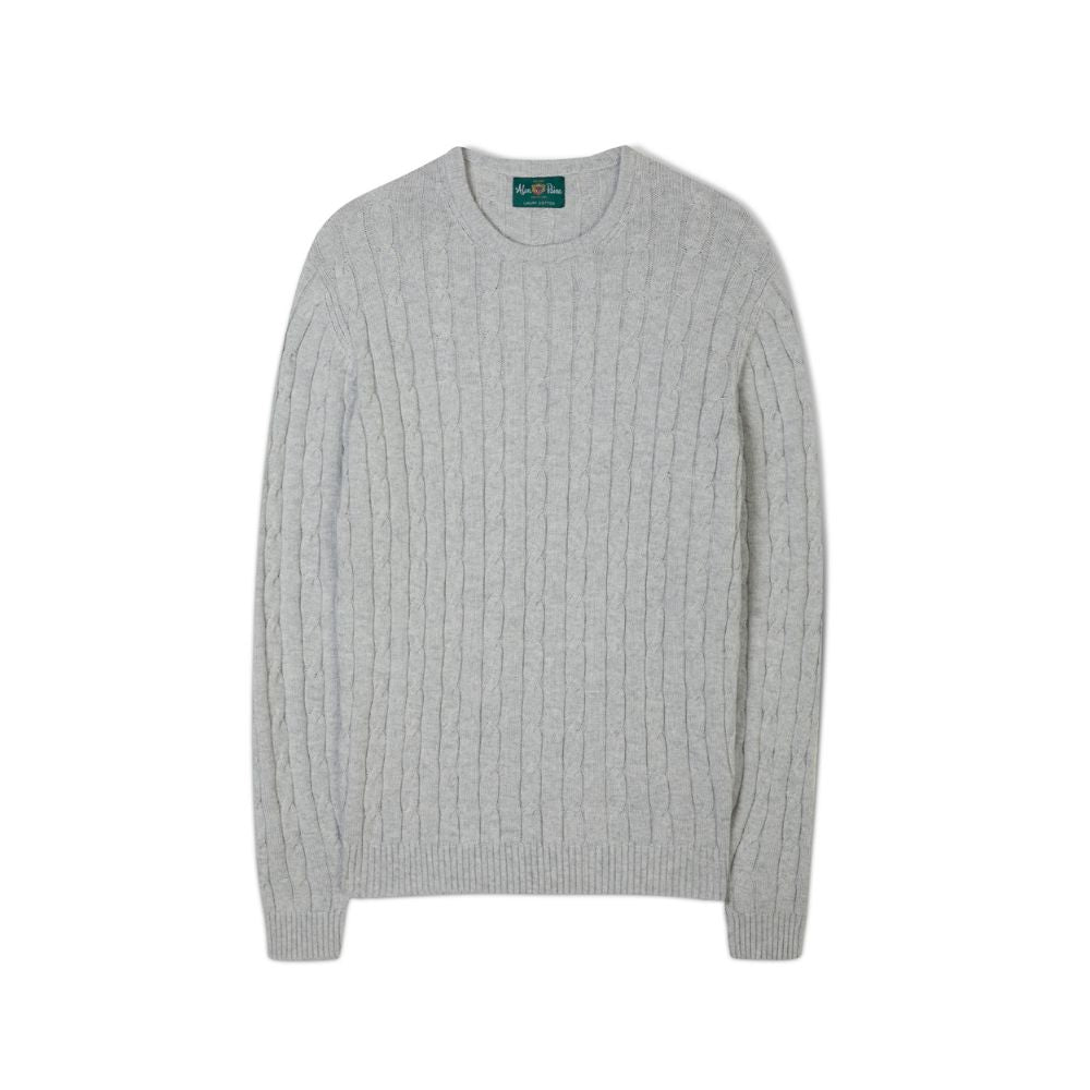 Alan Paine Honley Cotton Cashmere Cable Knit Jumper Light Grey Mix