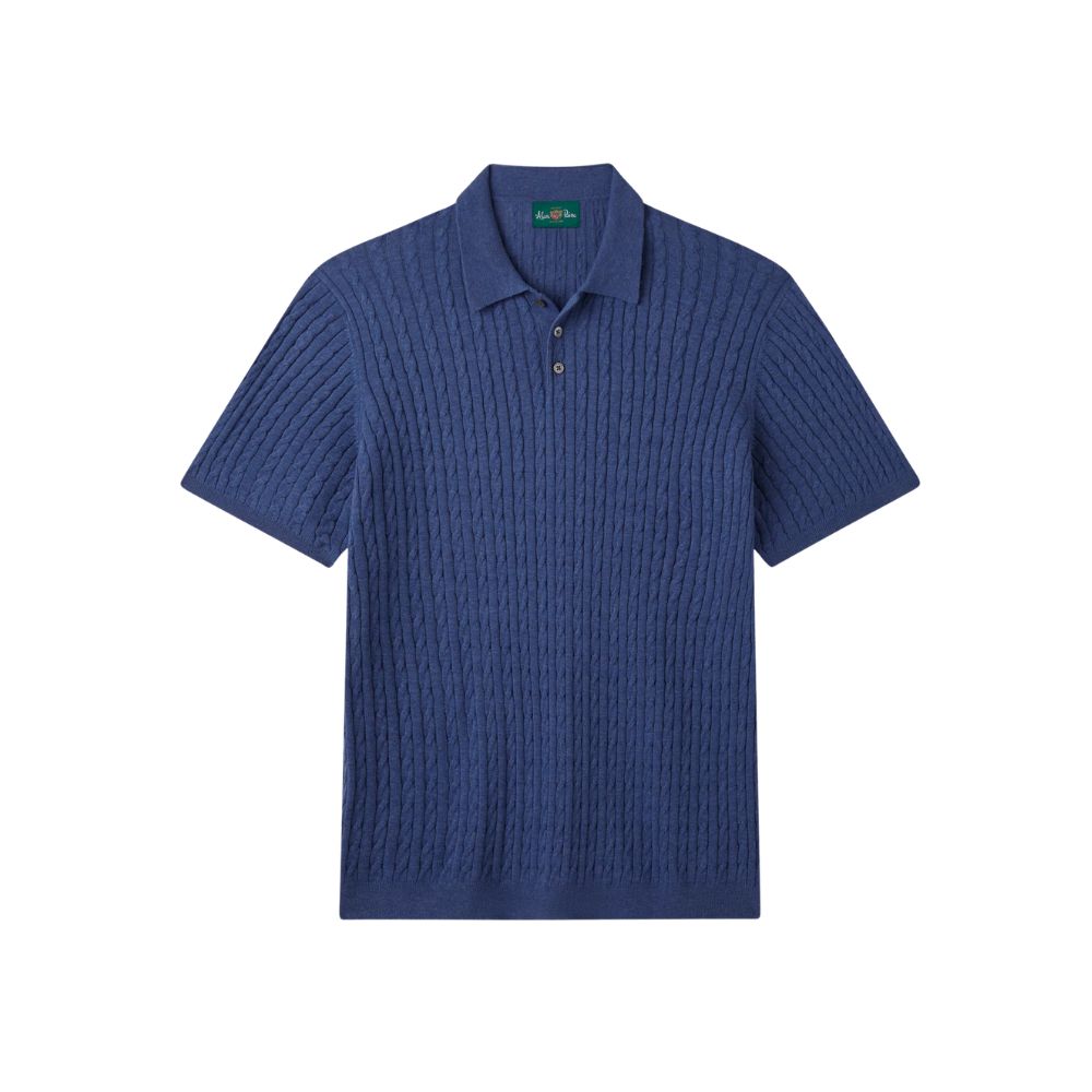 Alan Paine Portmellon Cable Polo Shirt Indigo Mix