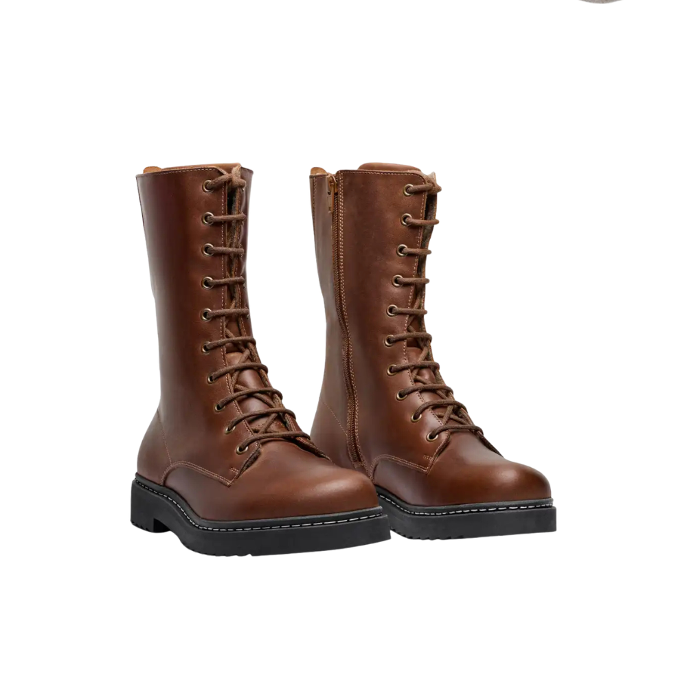 New Feet 3/4 Lang støvle m/snøre og lynlås Chestnut