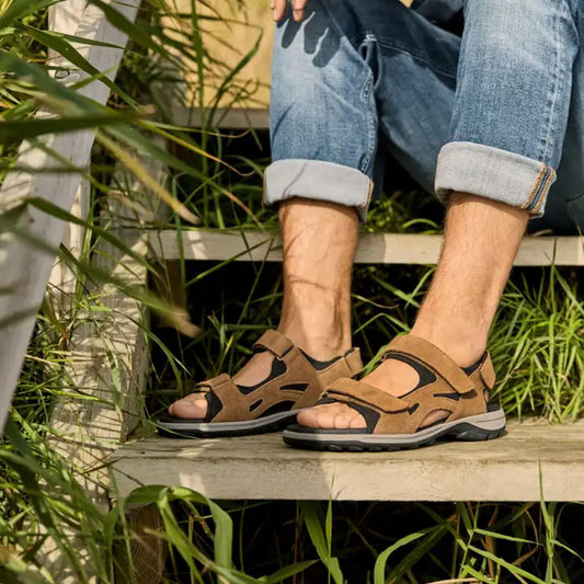 new feet herresandal m/ 2 velcro Suede Tanned