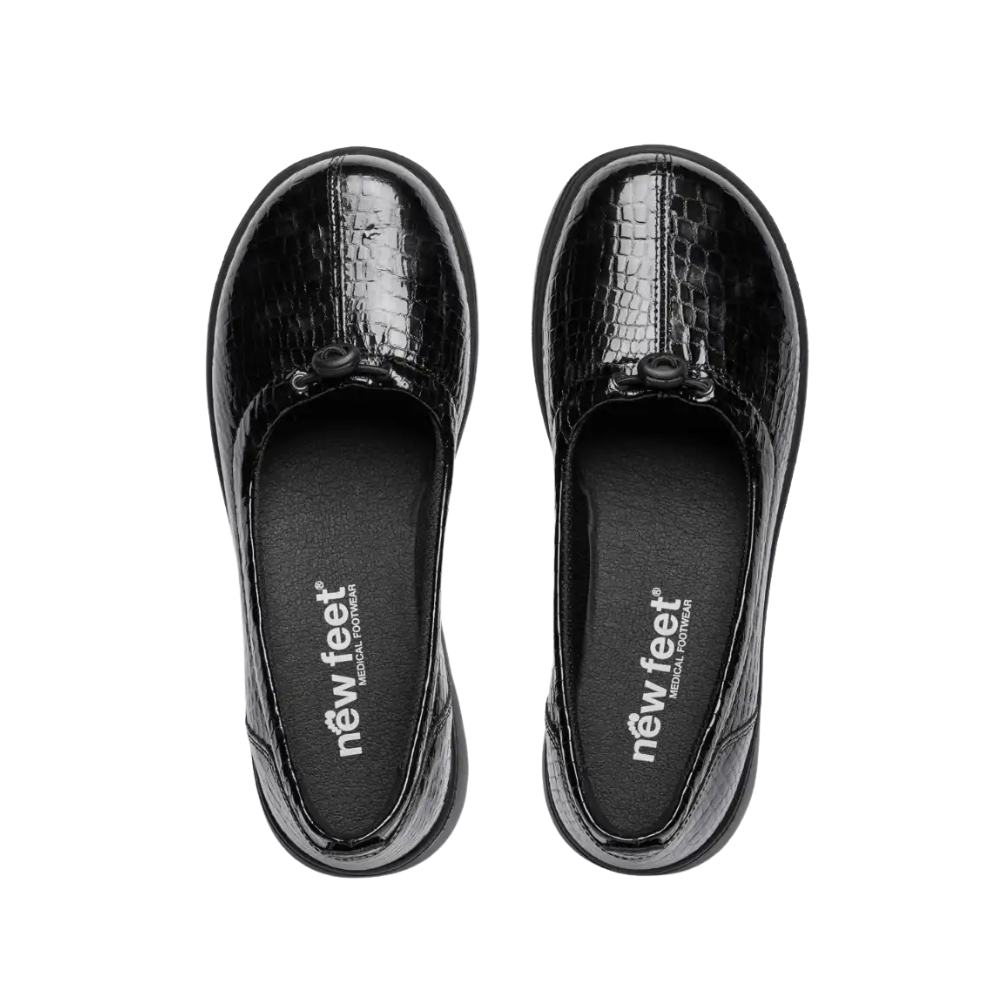 New Feet  Ballerina m/elastik Snøre Sort Krokolak