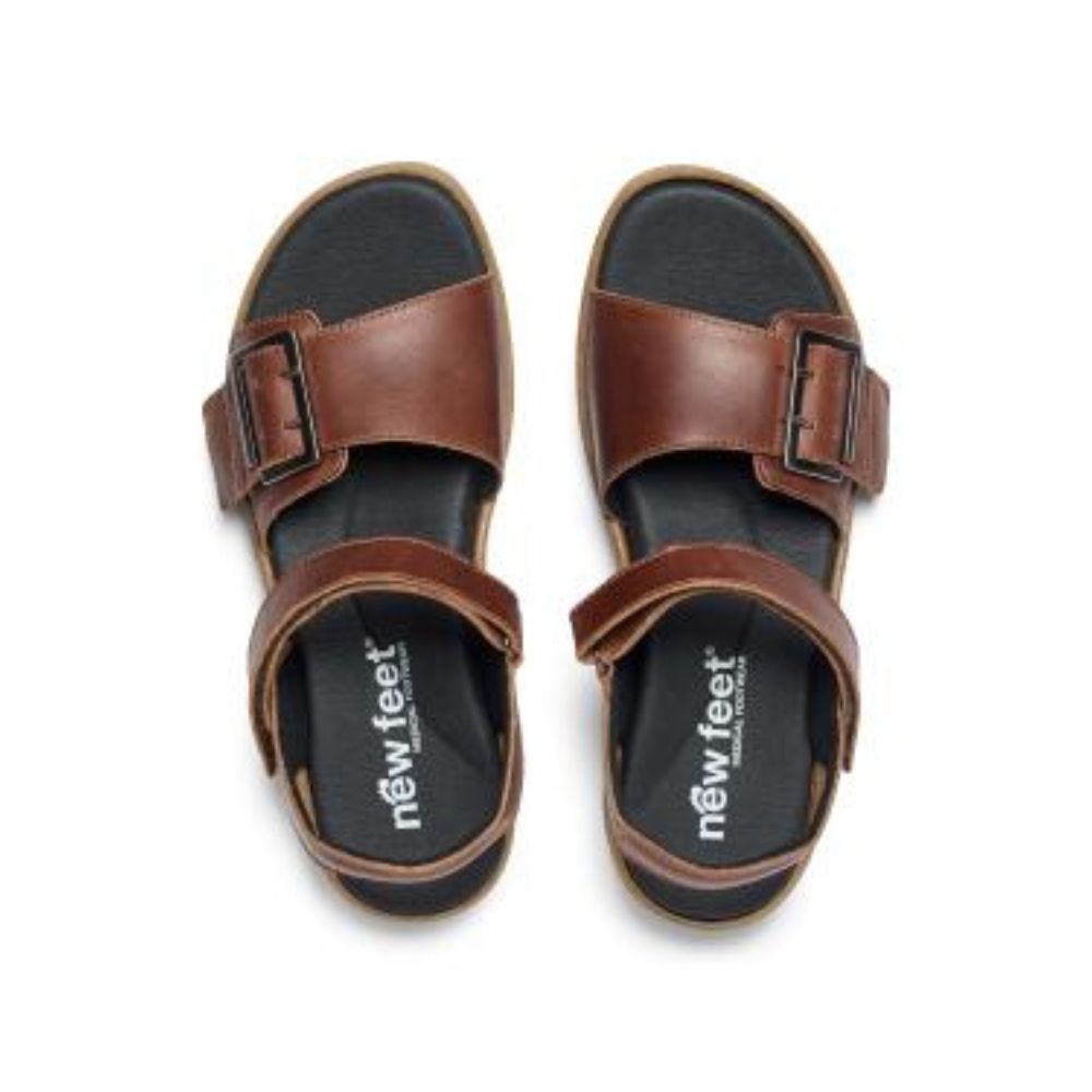New Feet Sandal m/ velcro Plain Leather Brown