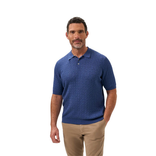 Alan Paine Portmellon Cable Polo Shirt Indigo Mix
