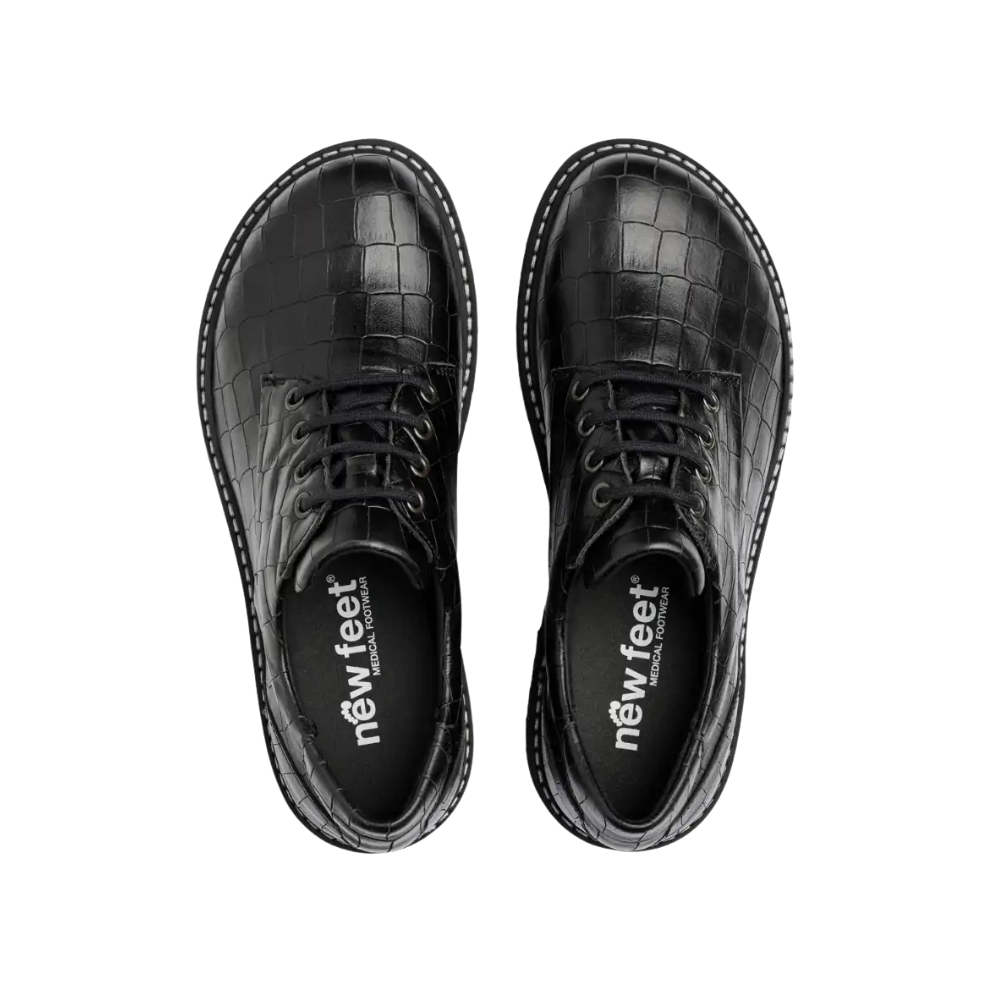 New Feet Snøresko Sort KrokoSkind