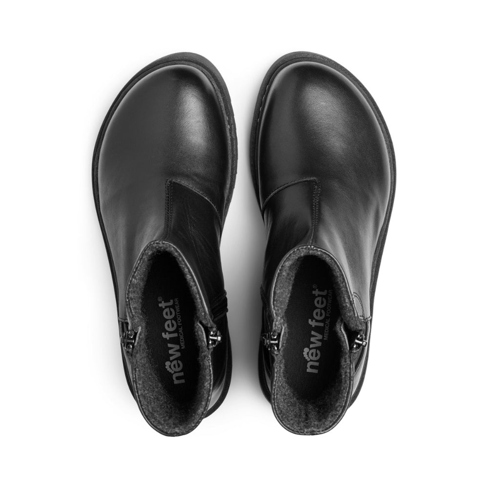 New Feet Støvle m/2 lynlåse og foer Sort