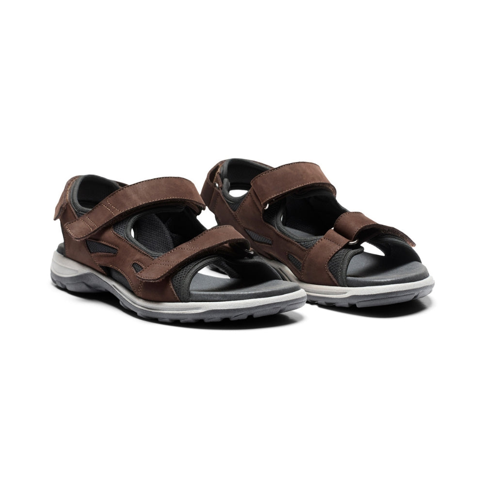 New Feet Herresandal m/3 Velcro remme Brun