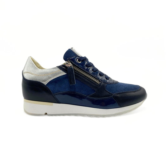 DL Sport Sneaker m/snøre og lynlås Vitello River Velour Blue