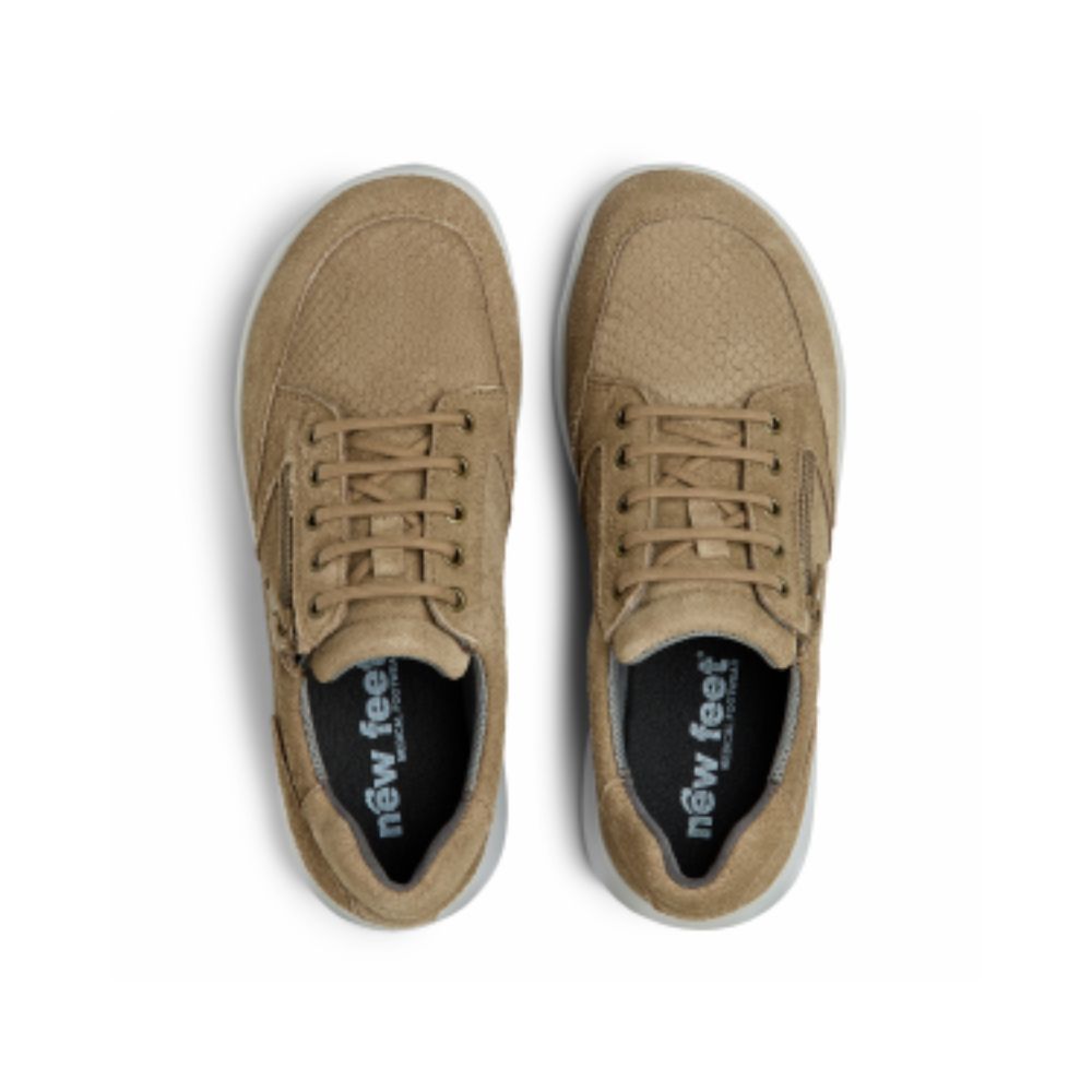 New Feet Sko m/snøre og lynlås præget Sand