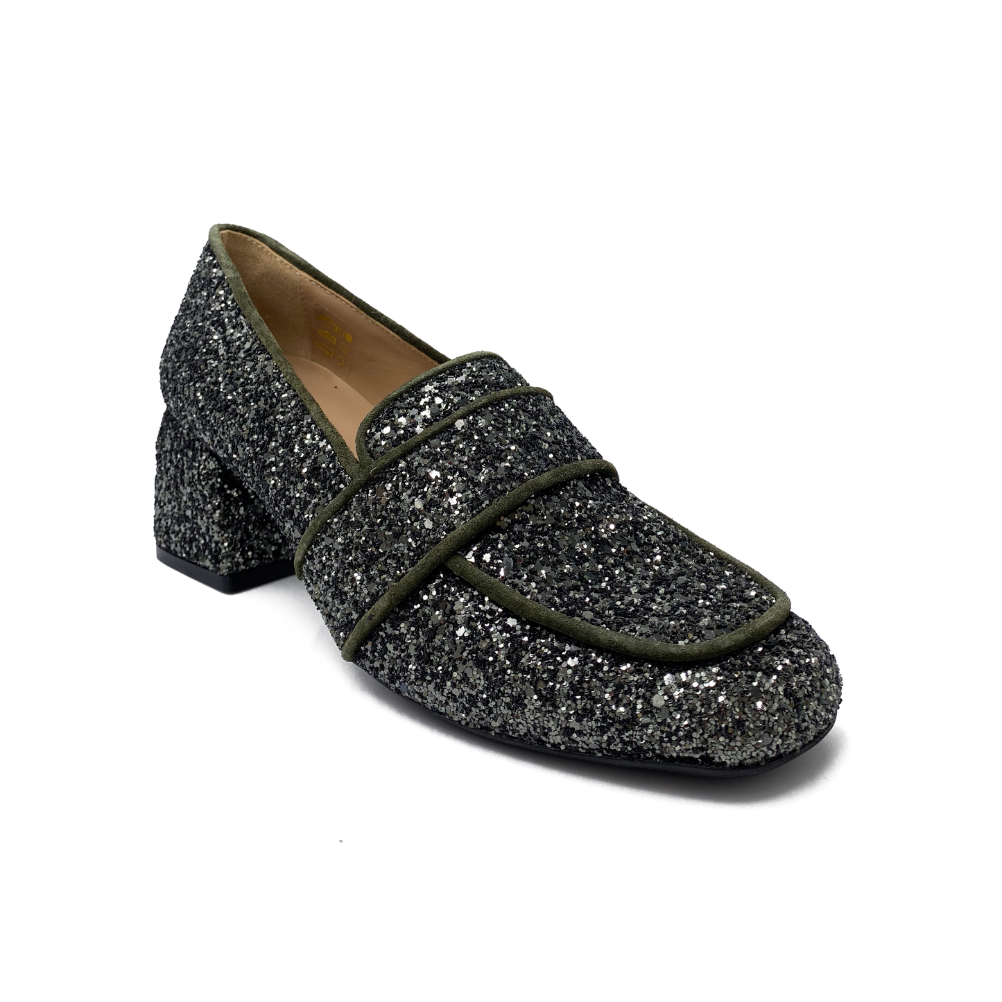 Angulus Loafer m/hæl Dark Green Glitter