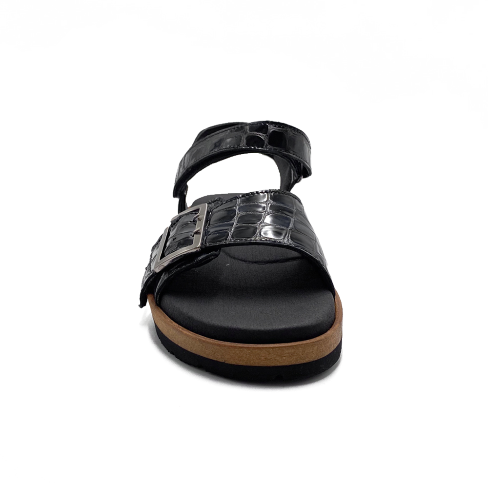 New Feet Sandal m/ 1 velkro og spænde Kroko Sort