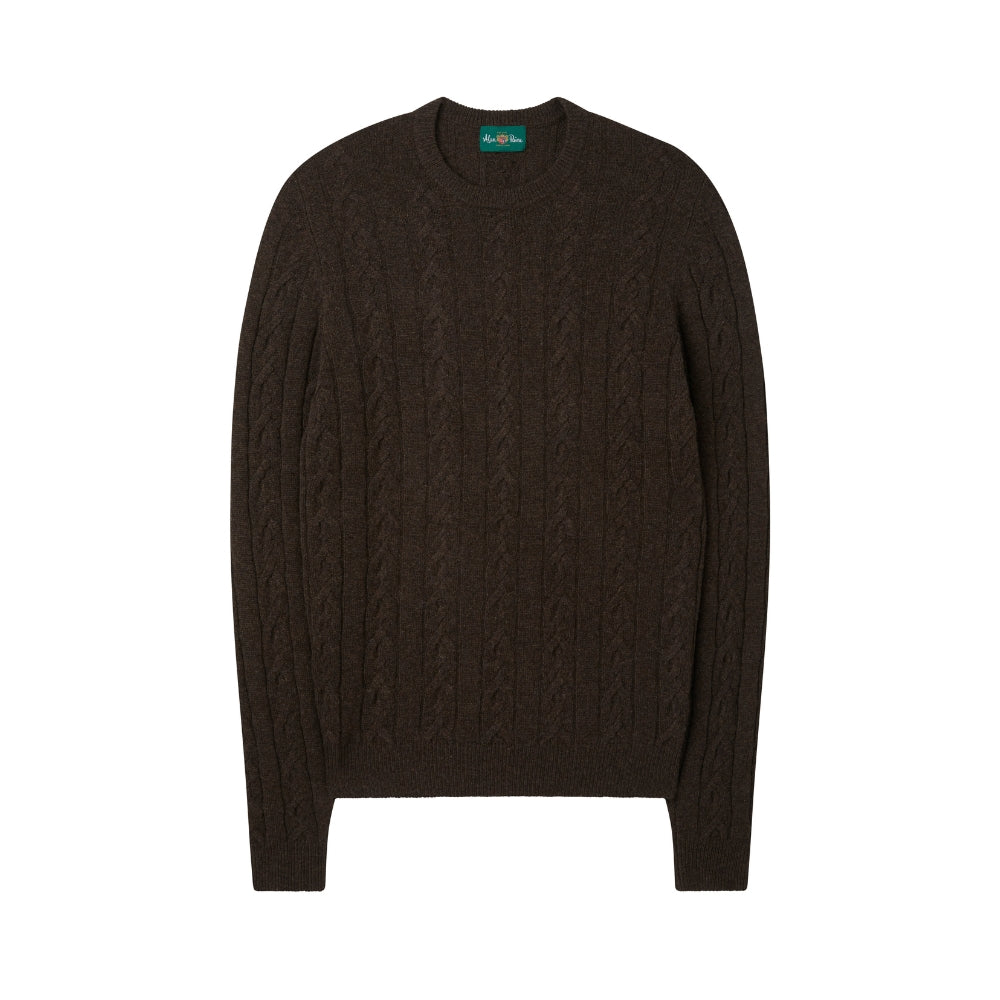 Alan Paine Pembridge Inst Slv Cable & Bar Crew Neck Cocoa